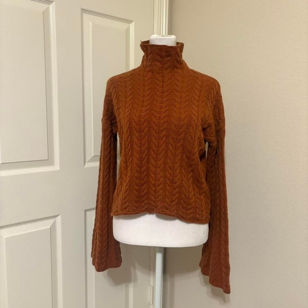 Antonio Melani S 100% cashmere mock neck cable knit sweater flare sleeves